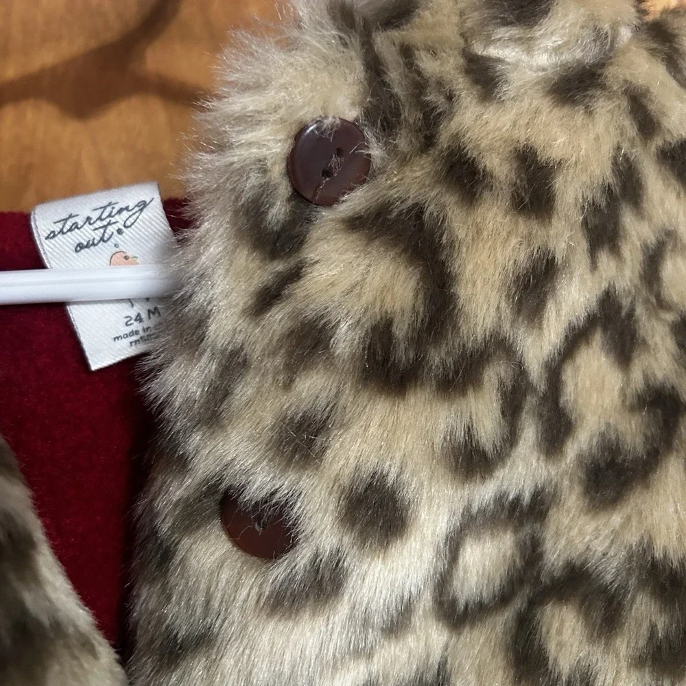 Girls Starting Out Size 24M Leopard Coat, Hooded‎ Pockets Faux Fur